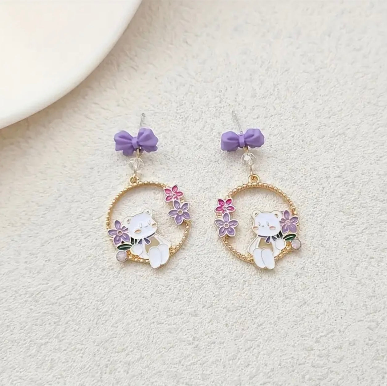 🍬Purple Bow Bear 🐻 Earrings