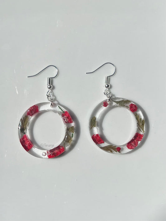 Red Limonium Fern Hoop Earrings🥀🌿