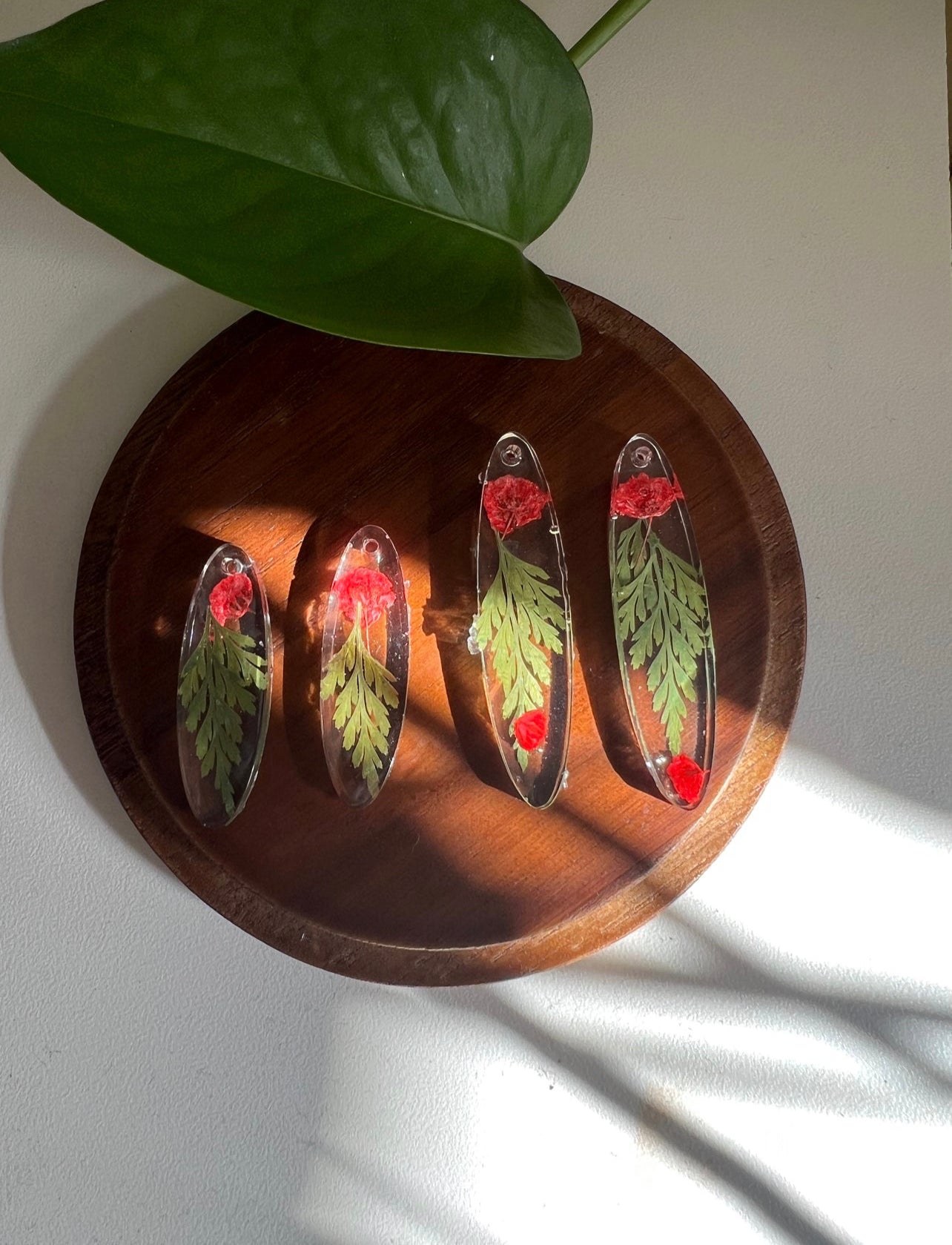 Red Limonium Fern🌿 Oval Earrings🫧🦋