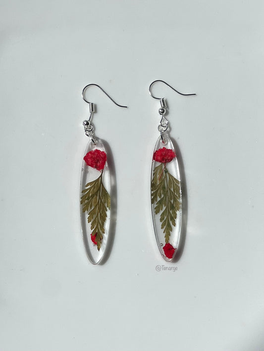 Red Limonium Fern🌿 Oval Earrings🫧🦋