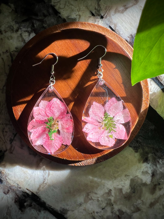 Pink Arethusa Earrings 🌸with baby ferns