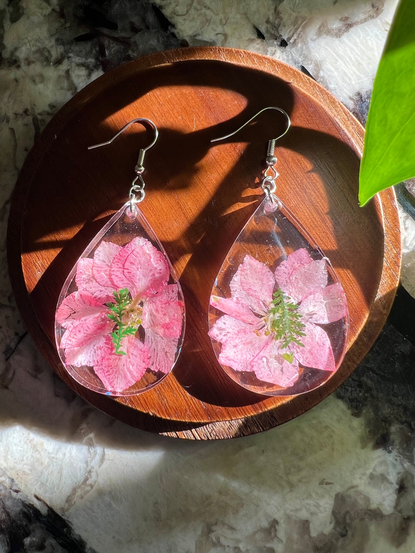 Pink Arethusa Earrings 🌸with baby ferns
